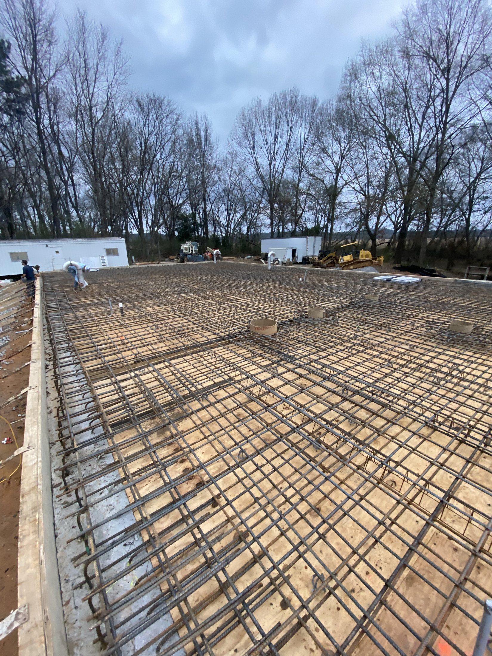 Dense reinforcing steel prepared for a concrete slab